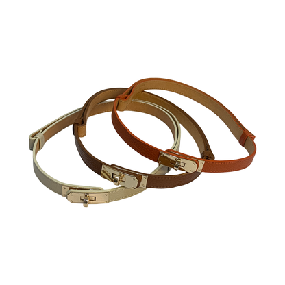 Italian Leather Waist Belt with Gold-Tone Lock