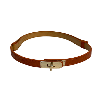 Italian Leather Waist Belt with Gold-Tone Lock