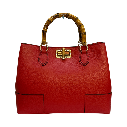 Bamboo Top Handles Large Leather Tote Bag