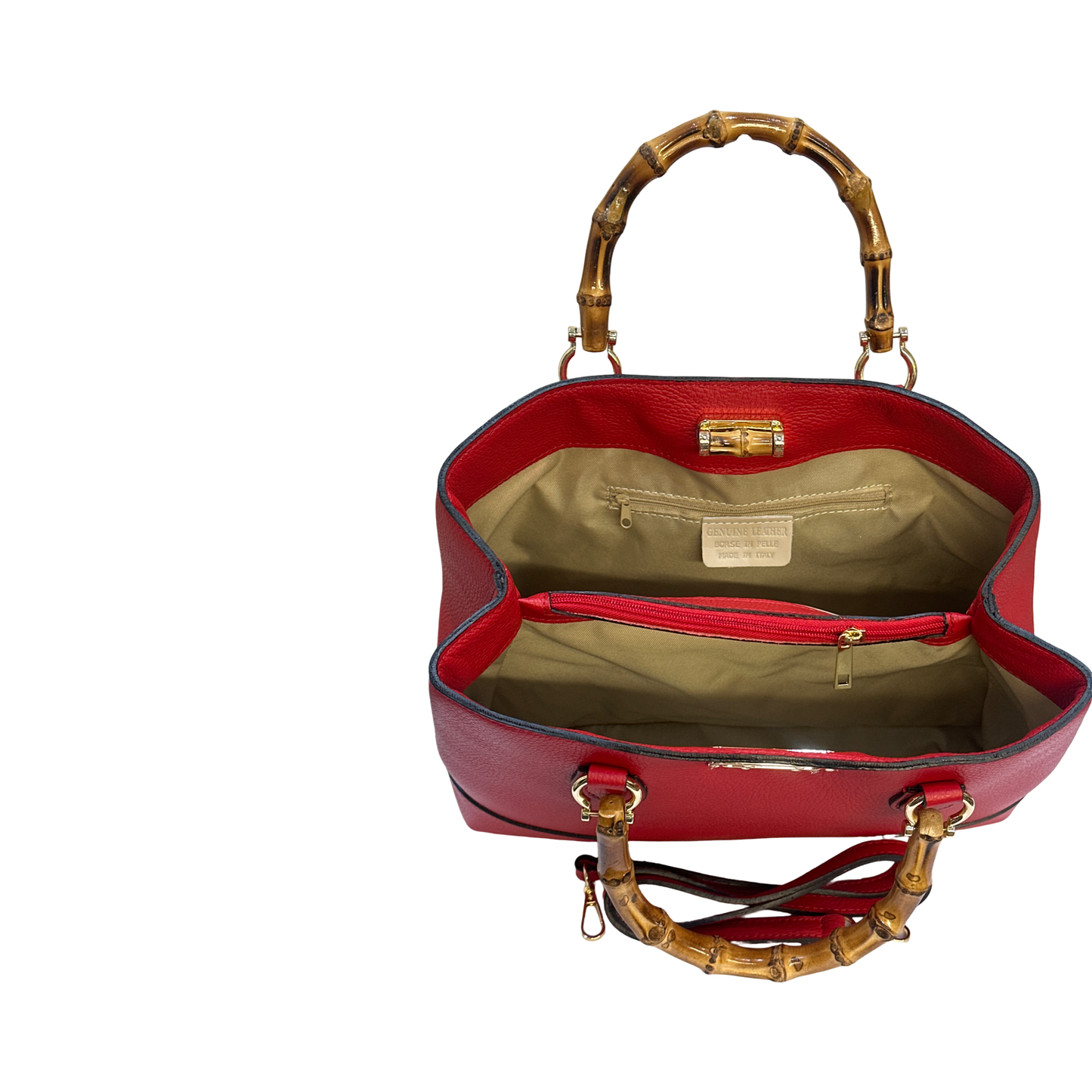 Bamboo Top Handles Large Leather Tote Bag