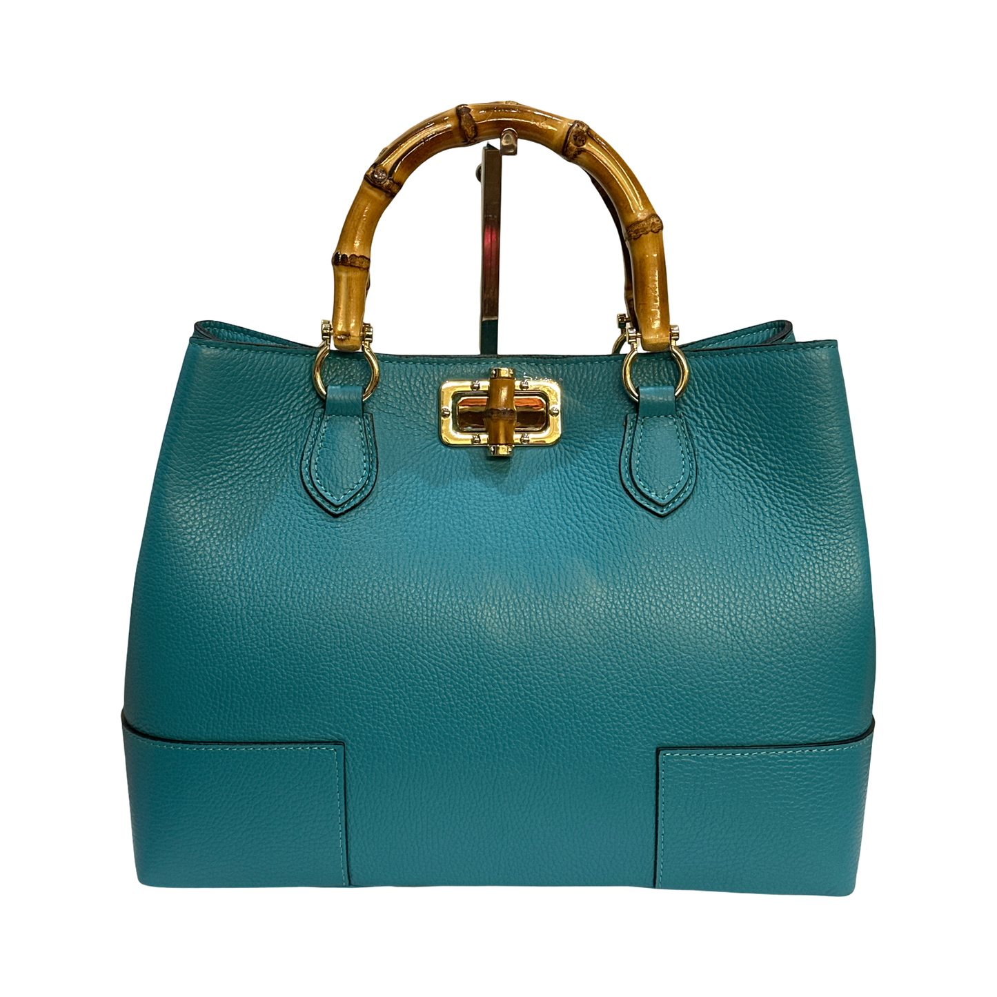 Bamboo Top Handles Large Leather Tote Bag