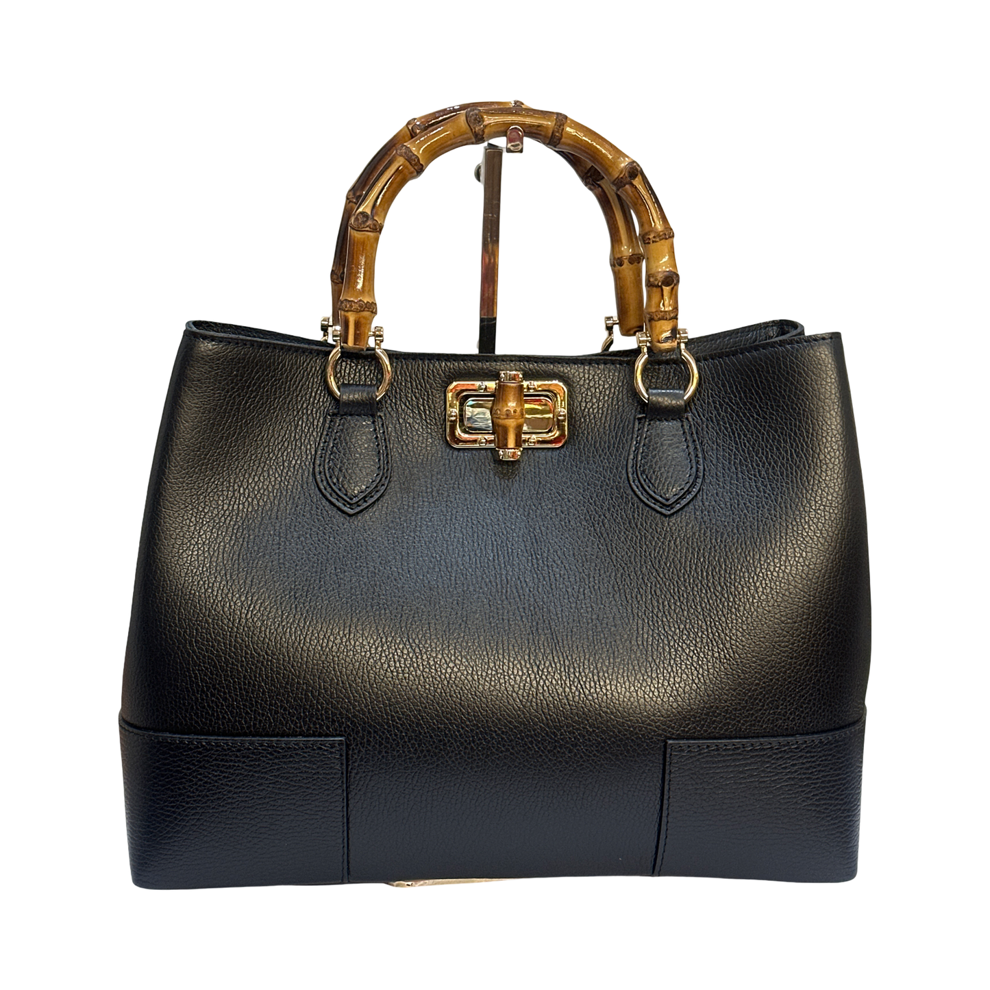 Bamboo Top Handles Large Leather Tote Bag