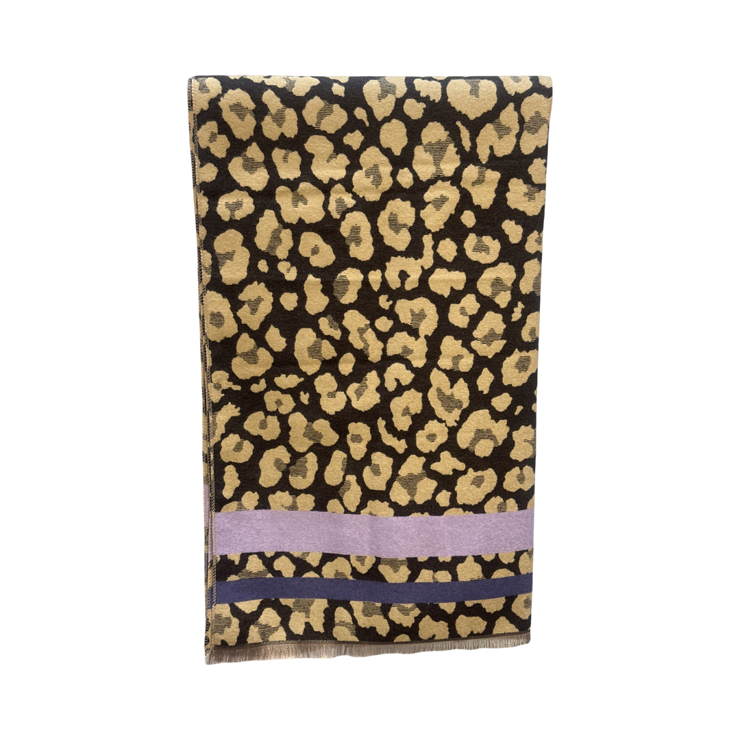 Lilac Leopard Print Rectangular Throw Scarf front 