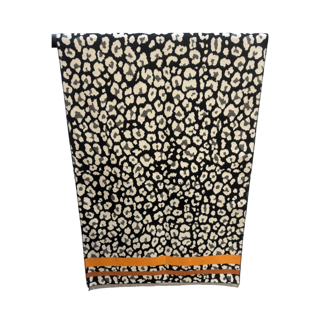 Orange Leopard Print Rectangular Throw Scarf front 