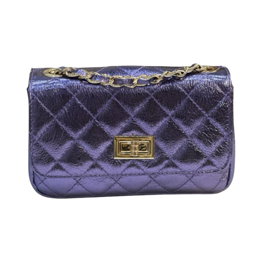Purple Quilted Laminated Leather Crossbody Bag – Regal Elegance