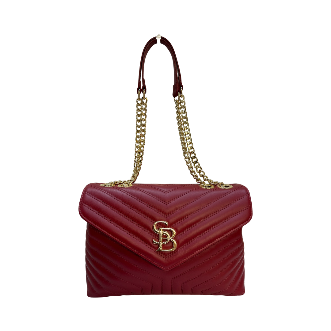 Red Large Sara Burglar Leather Crossbody Bag back chain