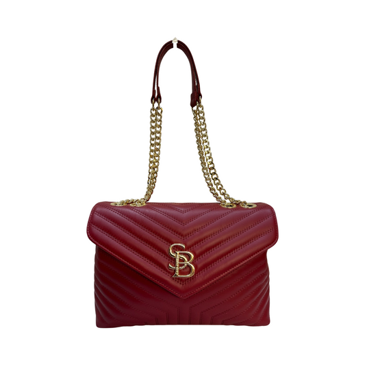 Red Large Sara Burglar Leather Crossbody Bag back chain