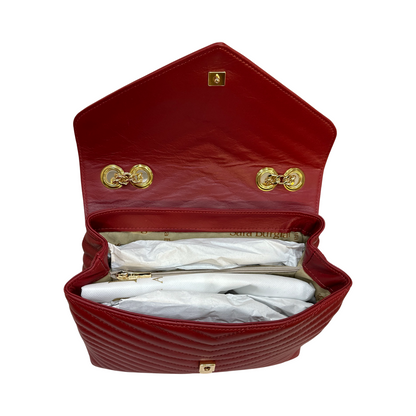 Red Large Sara Burglar Leather Crossbody Bag back Inside