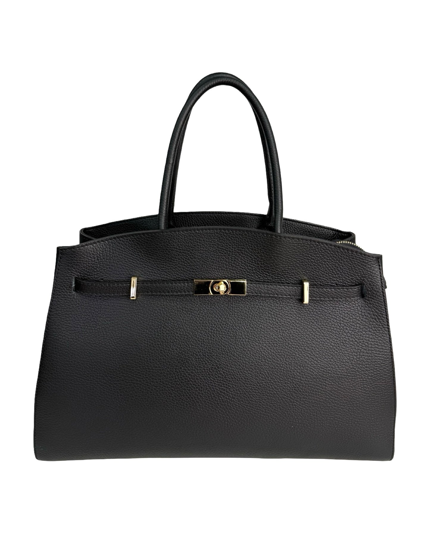 Made in Italy genuine leather tote handbag for women with gold hardware and structured design