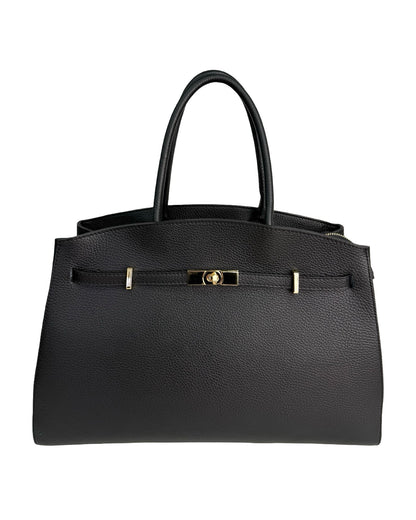Made in Italy genuine leather tote handbag for women with gold hardware and structured design