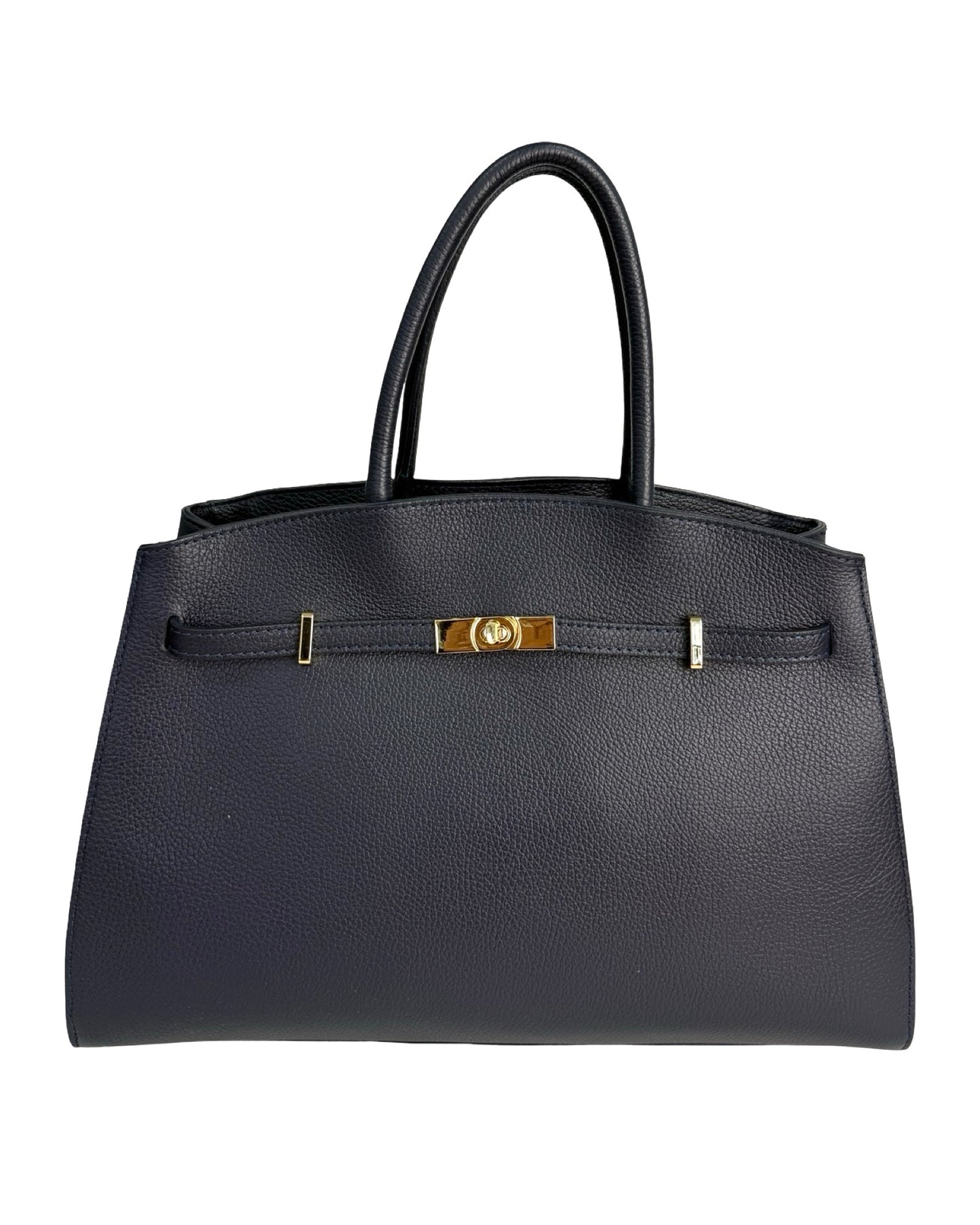 Made in Italy genuine leather tote handbag for women with gold hardware and structured design
