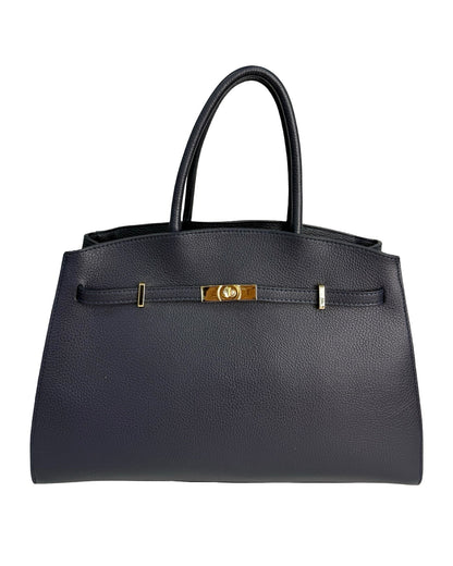 Made in Italy genuine leather tote handbag for women with gold hardware and structured design