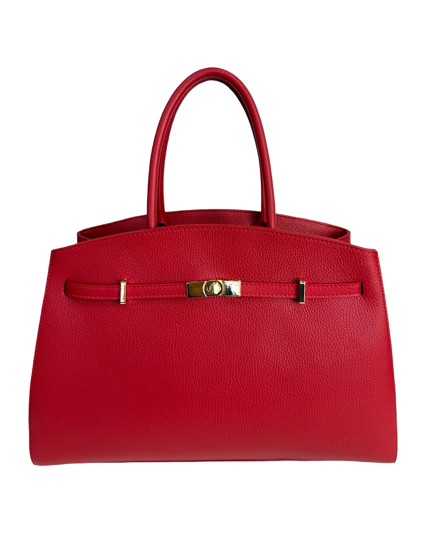 Red Made in Italy genuine leather tote handbag for women with gold hardware and structured design