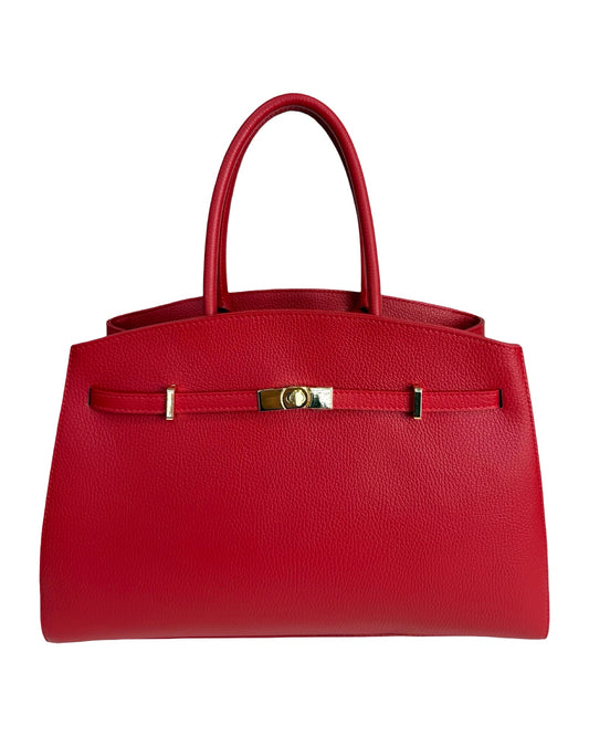 Red Made in Italy genuine leather tote handbag for women with gold hardware and structured design