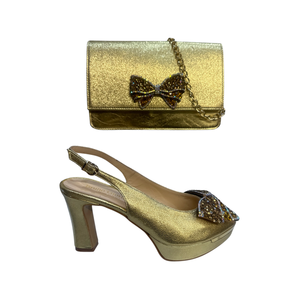 Gold Jewel Embellished Shoes with Matching Bag