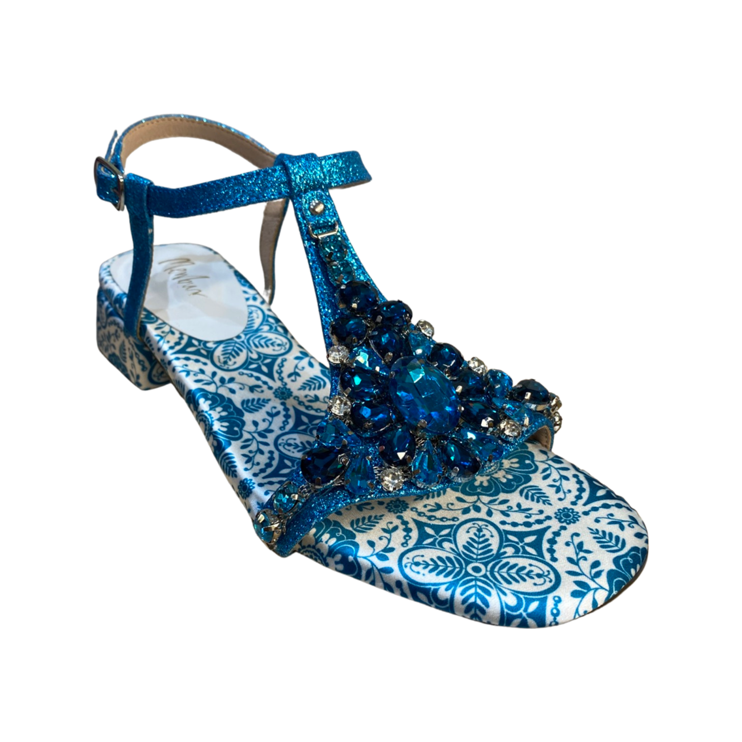 Turquoise Blue Rhinestone Flat Sandals