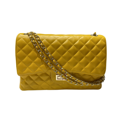 Quilted oversized chain shoulder bag with gold-tone chain and diamond-stitched pattern.