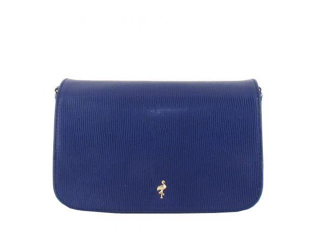 Menbur Leather Tote Bag in smooth blue leather with detachable strap and magnetic button closure.
