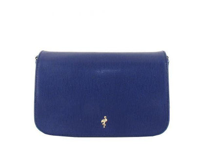 Menbur Leather Tote Bag in smooth blue leather with detachable strap and magnetic button closure.