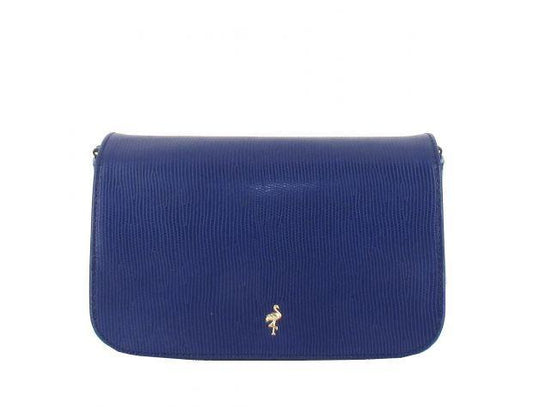 Menbur Leather Tote Bag in smooth blue leather with detachable strap and magnetic button closure.