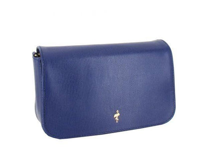 Menbur leather tote bag in smooth blue leather with a magnetic button closure.