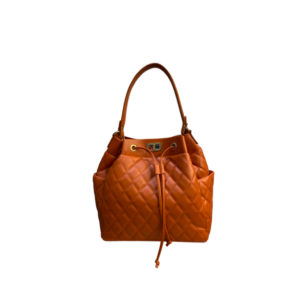 Quilted Leather Bucket Shoulder Bag with Chain