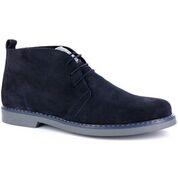 Blue suede lace-up desert boots with leather lining and rubber sole, made in Italy.