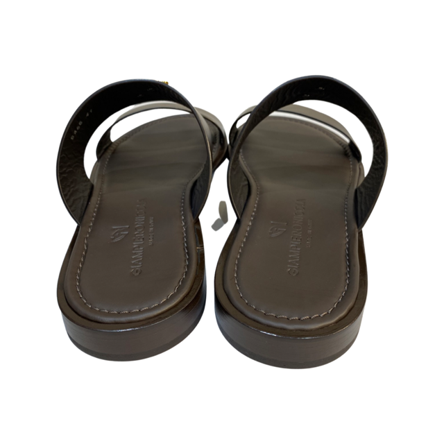 Brown 2 Strap Slip-On Sandals from Giampiero and Nicola Vico, luxury leather, made in Italy.